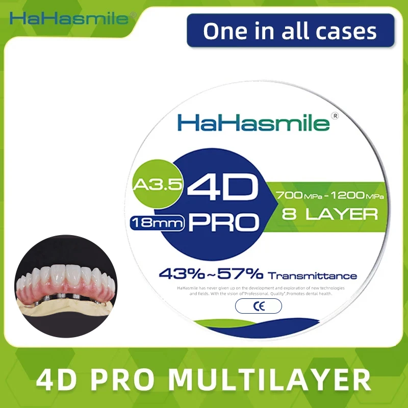 HaHasmile 4D Pro Multilayer A3.5 Zirconia Blocks 43%-57% 8 Layer for Porcelain False Teeth Dental Zirconia Disc CAD CAM System