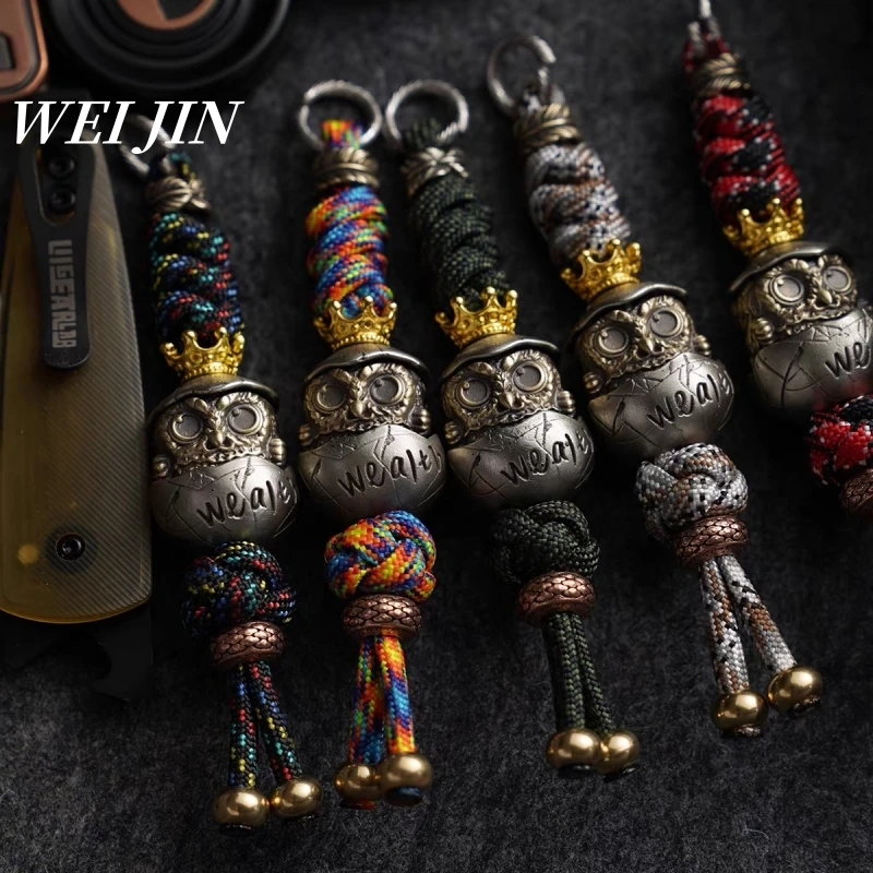 Fashion Keychains ,Handmade Woven Rope Car Fashion Key Ring,Engraved Bronze Egg Shell The Owl, Couple Individuality Gift Trinket