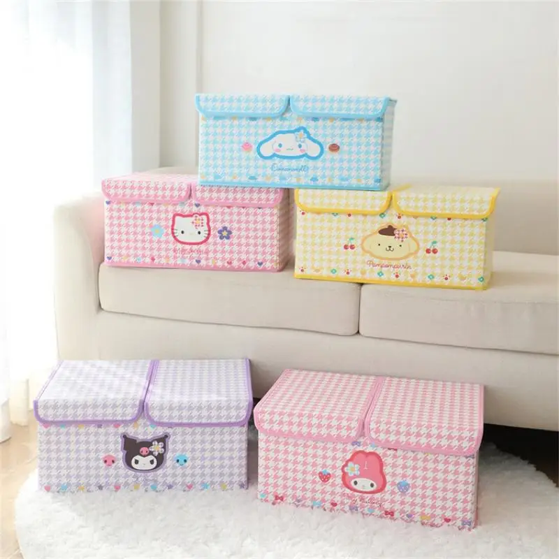 Kawaii Sanrio Hello Kitty Cartoon Double Cover Storage Box Convenient Foldable Dormitory Large Capacity Storage Box Girls Gift