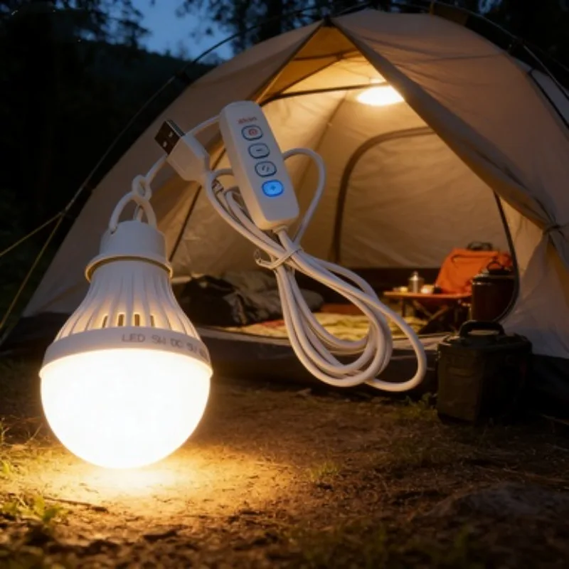 Lâmpada LED de Camping 7W, Bulbo de Emergência USB, Luz para Barraca, Equipamento de Iluminação Portátil para Churrasco, Pesca e Reparos ao Ar Livre