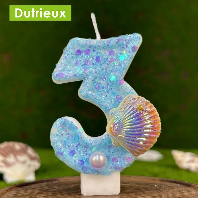 New 1pcs 0-9 Candles Digital Candles Blue Shell Birthday Cake Party Candles Party Atmosphere Candle Scene Decoration Supplies