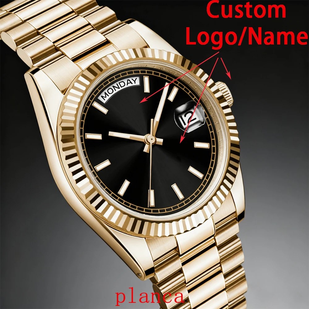 골드/로즈 골드 39mm 기계식 시계 럭셔리 사파이어 글래스 디스플레이 자동 무브먼트 NH36 시계