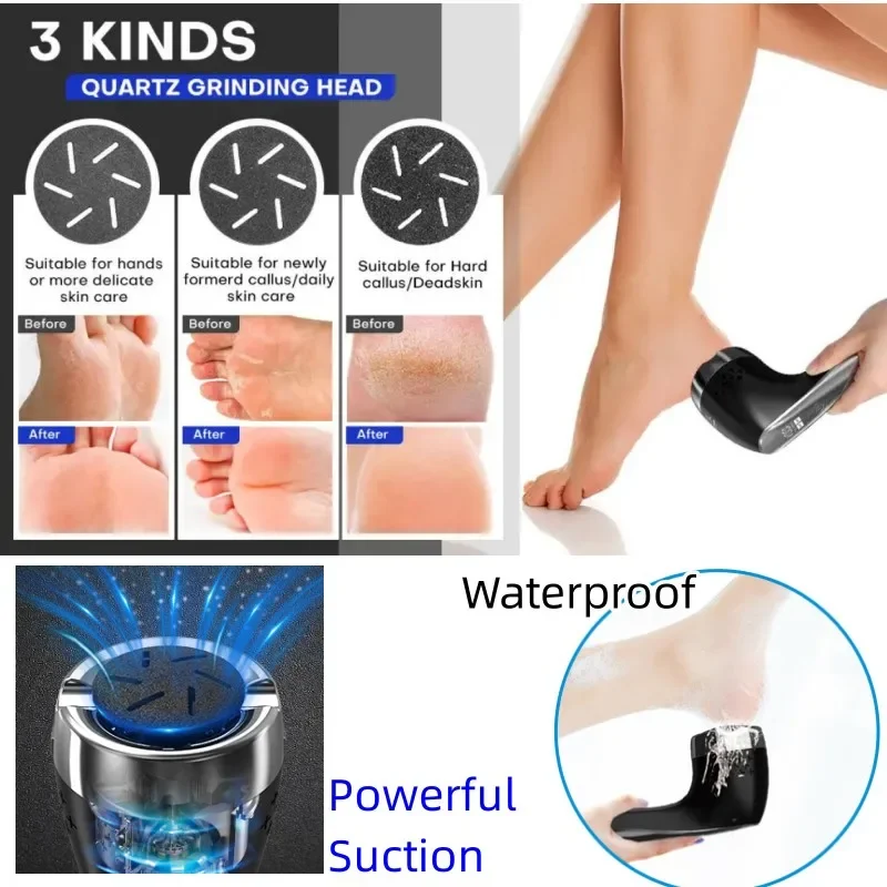 Electric Foot Callus Remover with Vacuum Rechargeable Foot Scrubber Dead Skin Remover Waterproof Foot File Pedicure Kit Tools