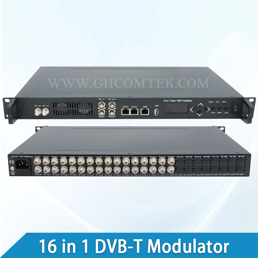 16 or 24 Tuners Input With ASI And IP DVB-S/S2/S2X DVB-C/T/T2/ISDB-T To HD DVB-T or DVB-C Modulator