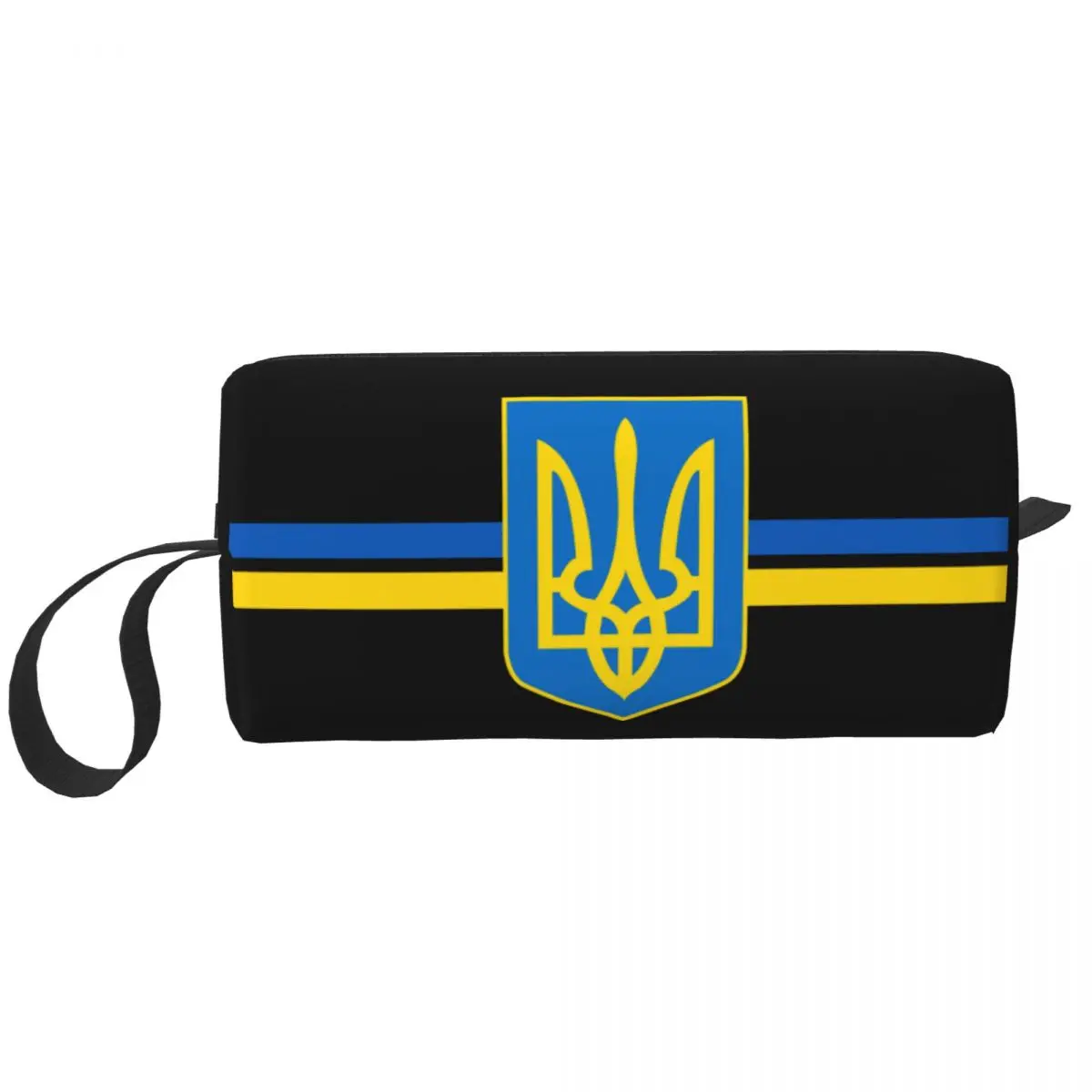 Flag Of Ukraine Stripe Makeup Bag for Women Travel Cosmetic Organizer Cute Ukrainian Coat Of Arms Storage Toiletry Bags