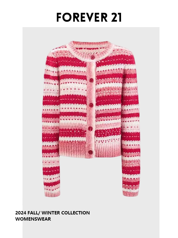 

Женский вязаный кардиган Forever 2 в полоску, новый дизайн, на раннюю осень, с длинными рукавами, круглым вырезом, стандартной длины