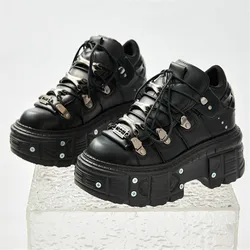 Women Ankle Platform Boots Woman's Thick Bottom Round Toe Lace-Up Metal Decoration Sneakers Ladies Rivet Punk Gothic Rock Shoes
