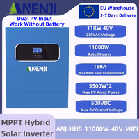 11KW Solar Inverter 48V Hybrid High Power Off/On Grid Inverter 230VAC Dual PV Input Built-in 160A MPPT Solar Charge Controller