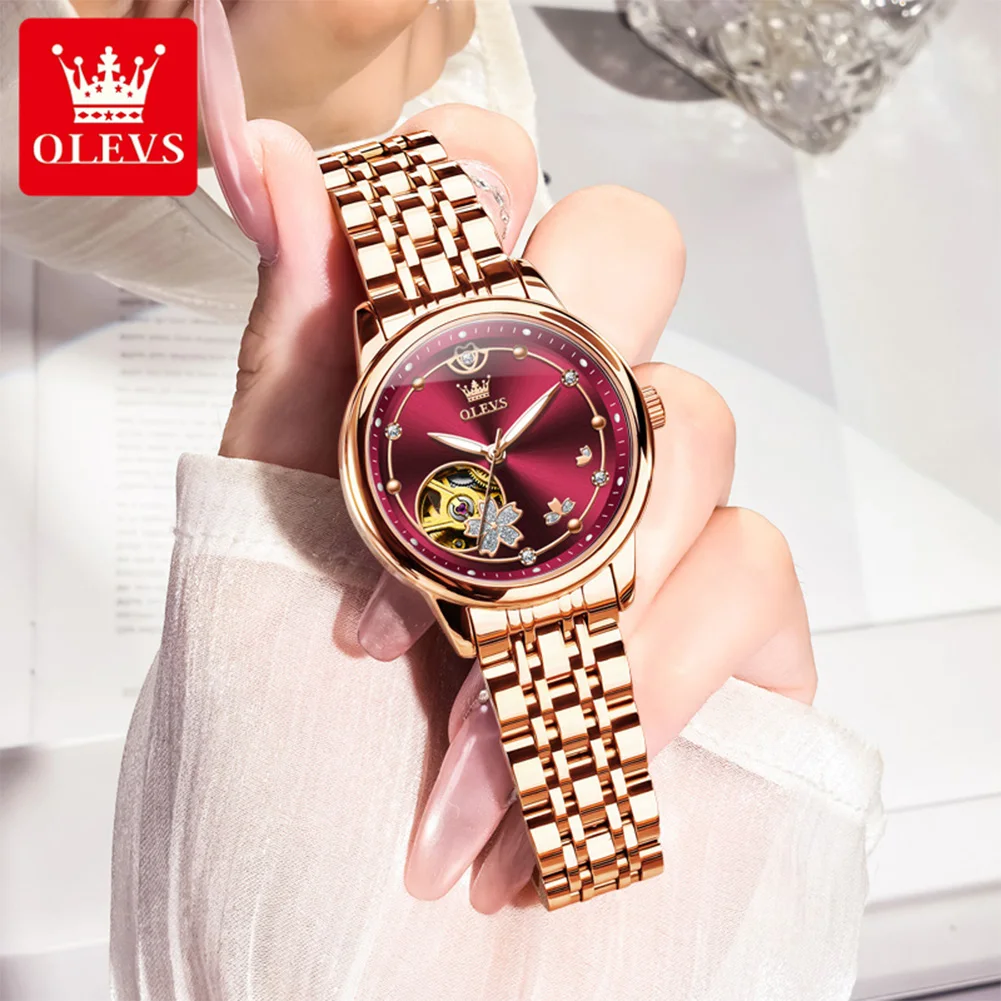 OLEVS 6732 Women Watch New Elegant Women's Automatic Mechanical Watch Top Luxury Brand Premium Diamond Skeleton Women Bracelet