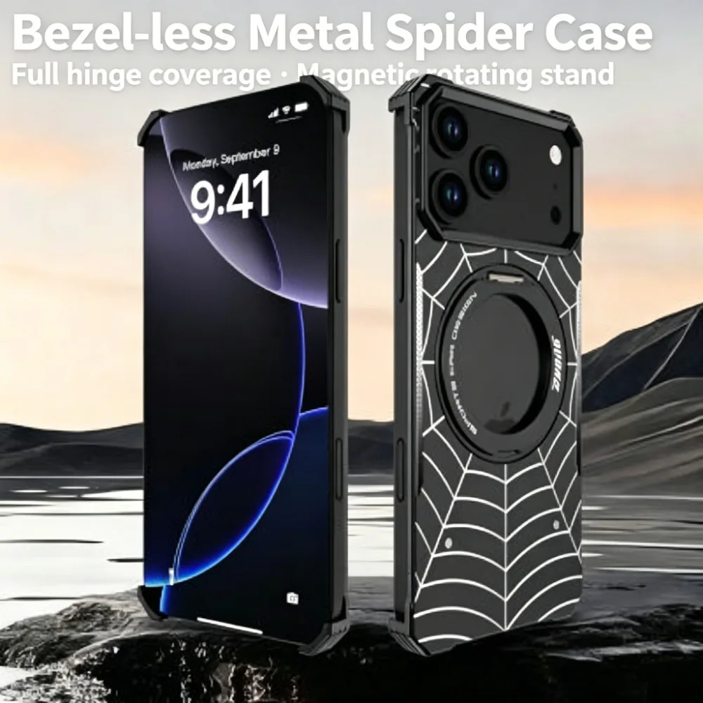 Metal Magnetic Ring Stand Case for IPhone 18 Pro Max 18 Pro 17 Pro Max 17 Pro Foldable Spider Web Design