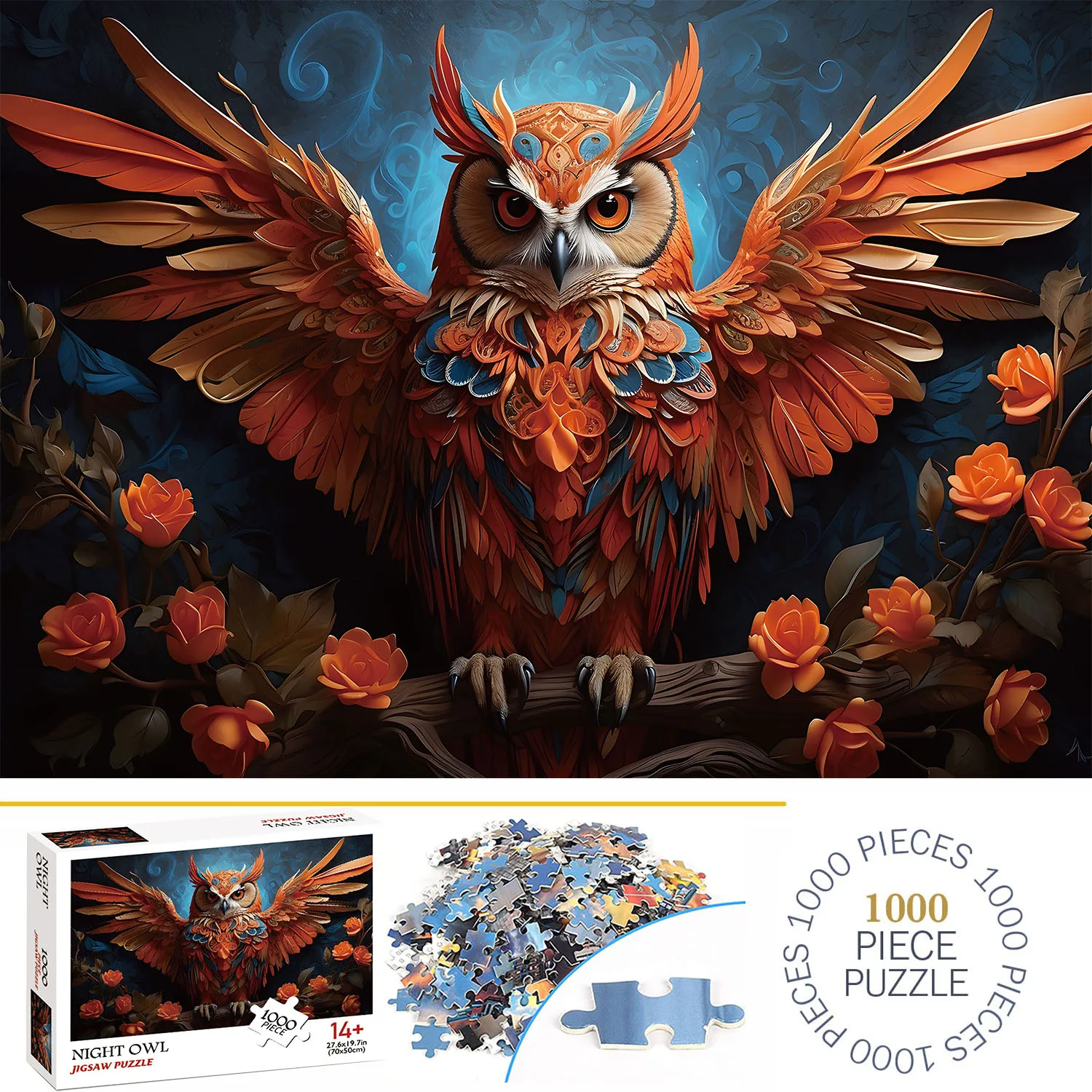 1000 Pieces Night Owl Jigsaw Puzzles for Adults Home Decor Games Family Fun Floor Puzzles Educational Toys for Kids