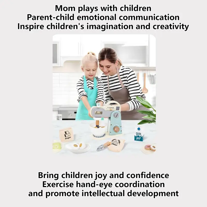 

Toy Blender Pretend Play Mixer Wooden Kitchen Playset Accessories Pretend Play Toys For Toddler Girls Boys Baby Kids Aged 3-5