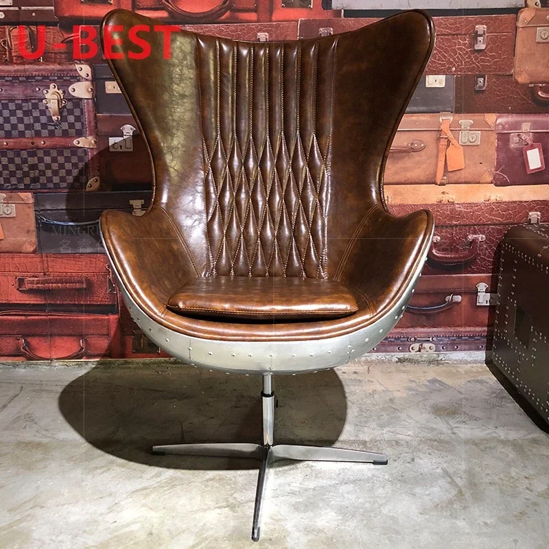 Factory wholesale vintage aluminum jacobsen retro swivel aviator egg chair leather leisure living room furniture muebles