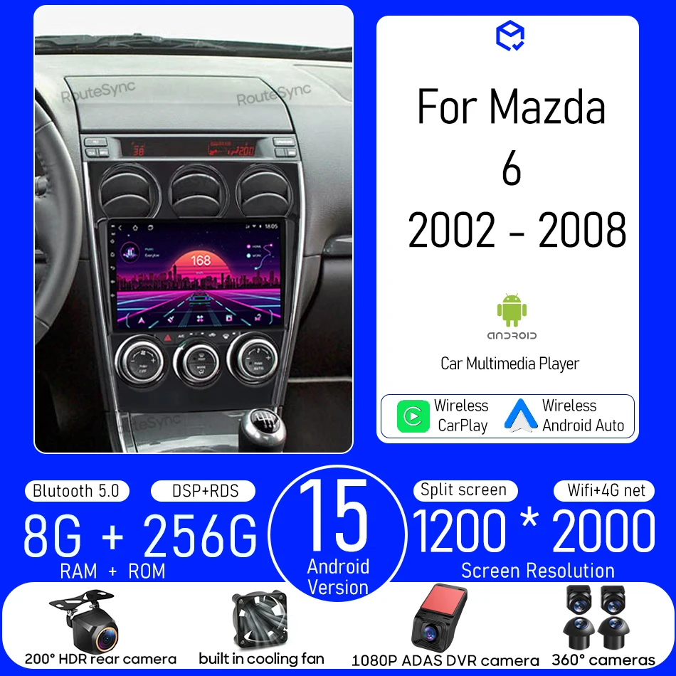Android For Mazda 6 2002 - 2008 Car Multimedia Player Auto Head Unit Radio Wireless Carplay Video Stereo Navigation GPS 2din DSP