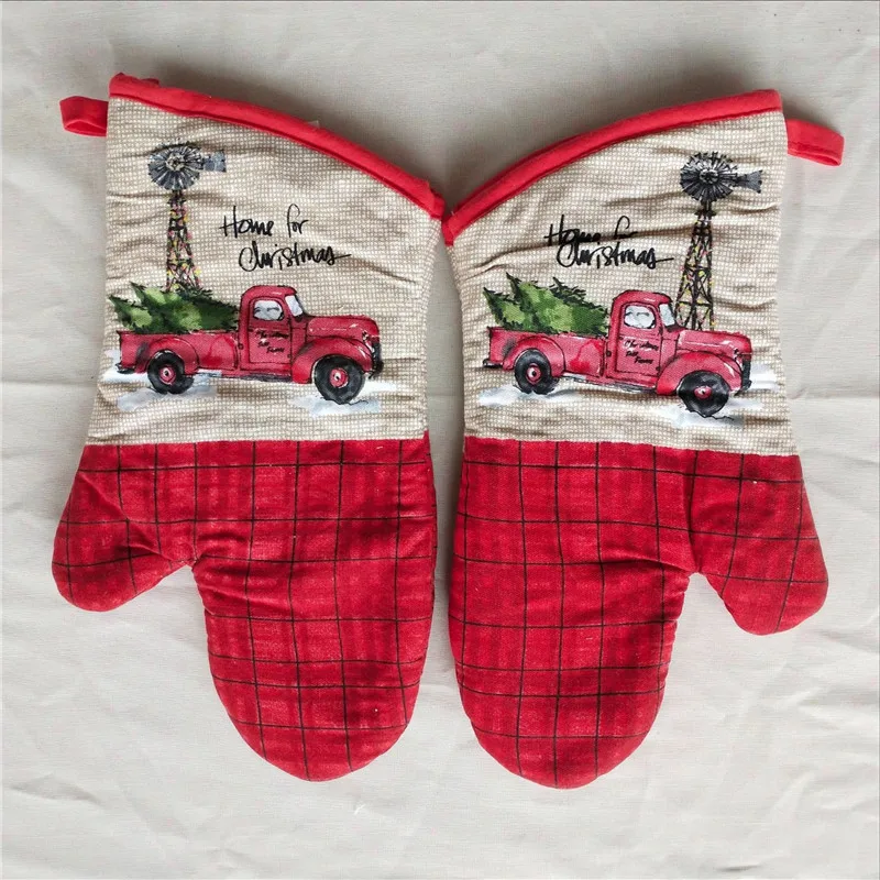 

1Pc 18x33cm Cotton Christmas Series Printed Oven Mitts Baking Glove Microwave Insulation Kitchen Tool Xmas Party Gift