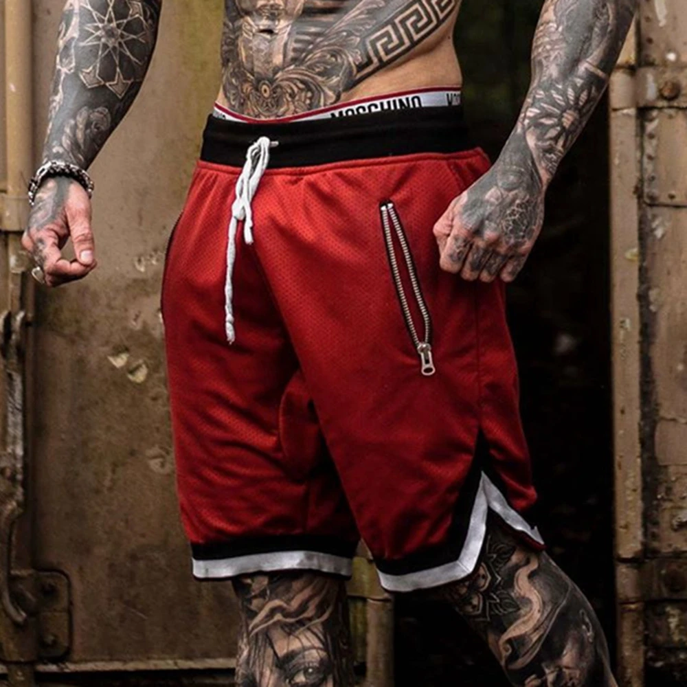 

Men's Sports Shorts With Zipper Pockets Drawstring Waist Basketball Athletic Shorts Loose Quick Dry Mesh Sports Track Shorts