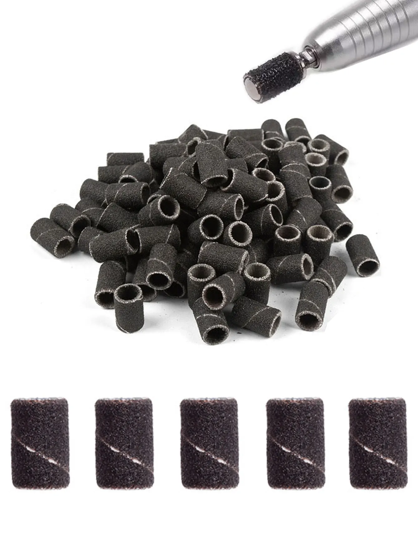 100 pièces bandes de ponçage avec 1 pièces ensemble d'arbres métalliques forets à ongles pour enlever le vernis à ongles Gel callosités de peau morte foret de coupe