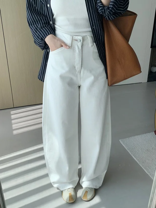 

High Waist Wide Leg Jeans Women's Loose Fit High Slimming White Spring Summer Korean Style Casual Trousers