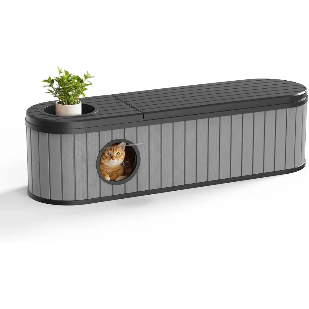 Resin Cat Litter Box Enclosure with Vented Top, Odor Control, Multifunctional Side Table, Spacious for Indoor Cats, Gray