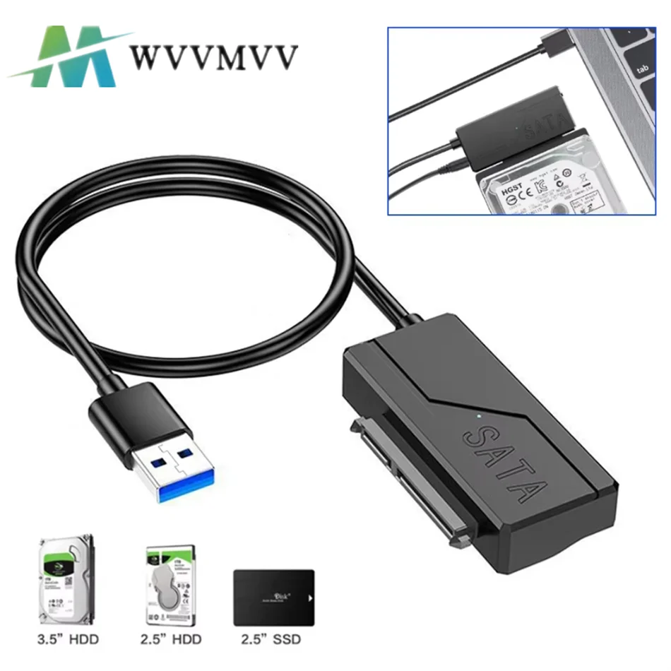 WvvMvv USB Sata Cable USB 3.0 To 22Pin Sata Adapter Support 3.5 2.5 Inch External HDD SSD Hard Drive External Hard Disk Reader