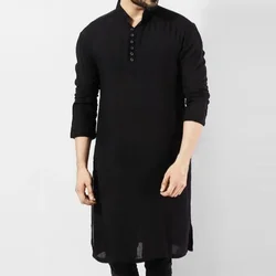 Vestido Abaya muçulmano de manga comprida masculino, camisa islâmica, elegante roupagem kaftana, roupas indianas, roupas Eid, túnica muçulmana, S a 5XL