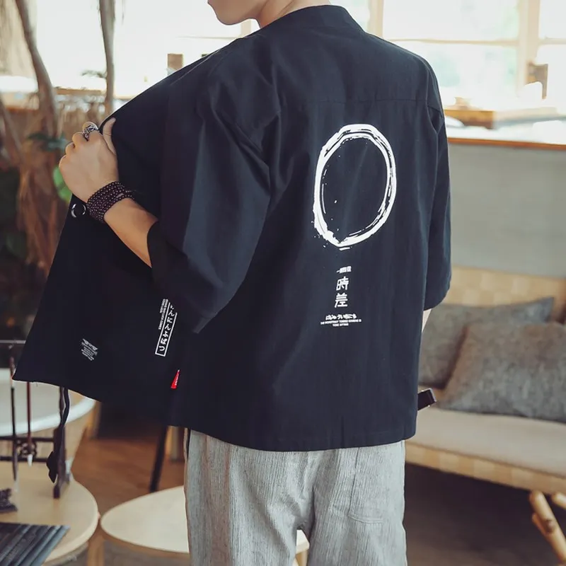 

Loose Fit Men's Summer Sun Protection Jaet Casual f Sve Ancient Chinese Sle Outerwear Trendy Dao Pao Cotton irt