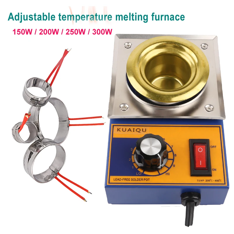 150W/200W/250W/300W Solder Pot Tin Melting Furnace Thermoregulation Soldering Desoldering Bath 100/80/50/37mm 200~480 Centigrade