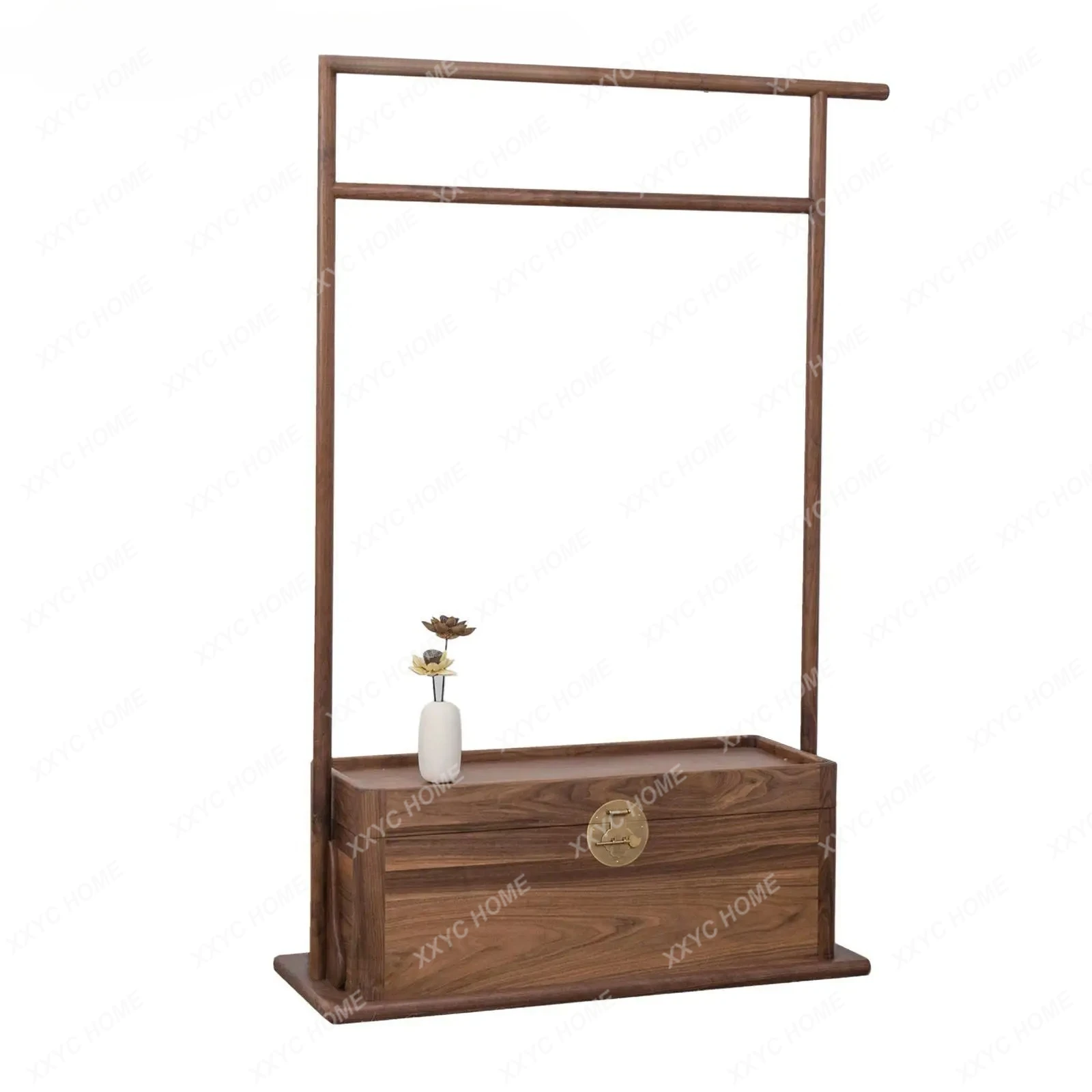 XX LNew Chinese-style carrying box floor-to-ceiling hanger old elm paint-free coat box black walnut solid wood  storage rack