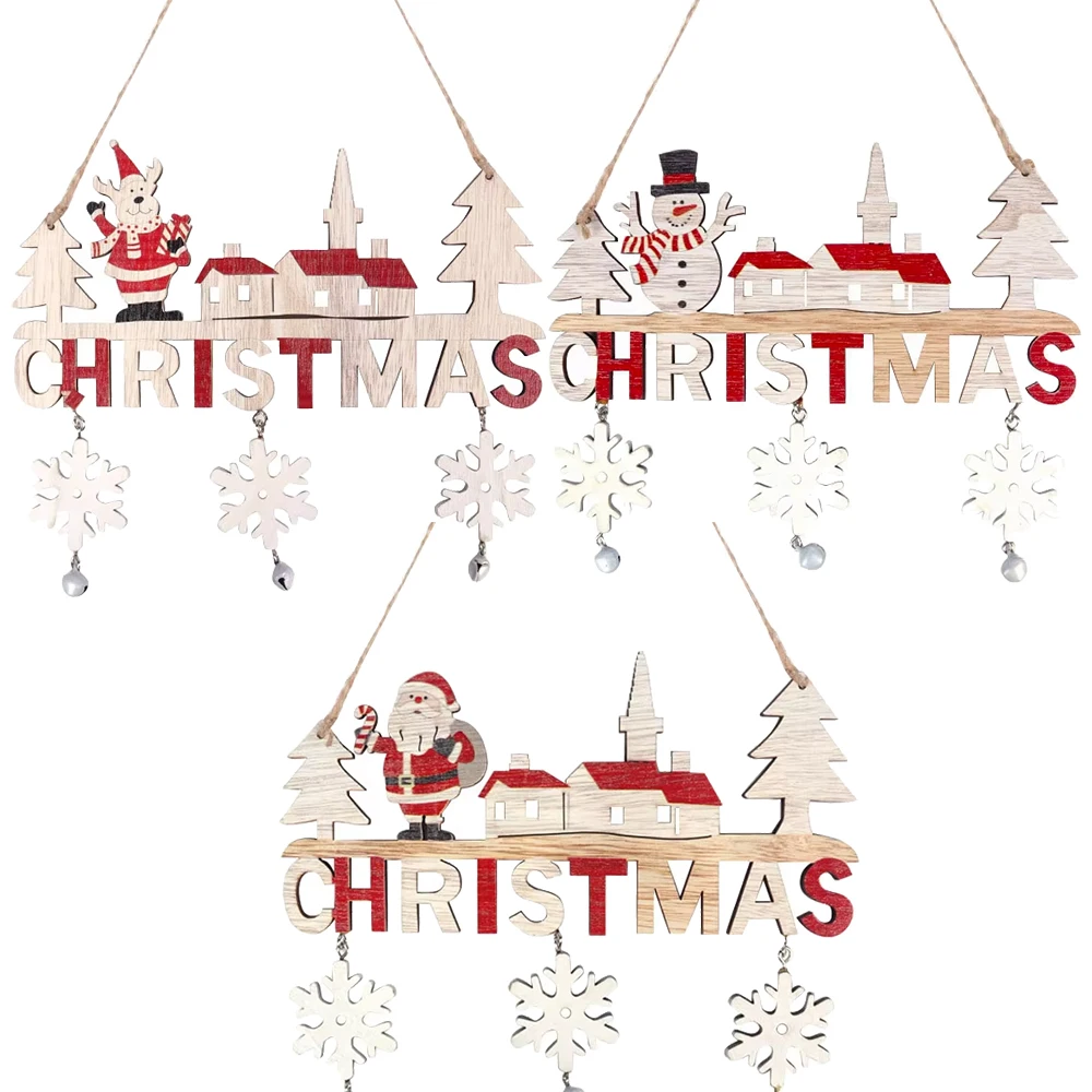 Wooden Christmas Ornaments Door Hanging Pendants Xmas Tree Santa Claus Wooden Sign Christmas Home Decoration 2024 New Year Gifts