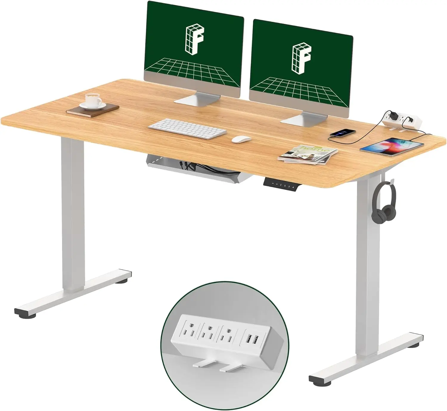 

Vertical table with clip on power board, 55 x 28 adjustable vertical height table (white frame+55 inch maple tabletop, 2 packs)