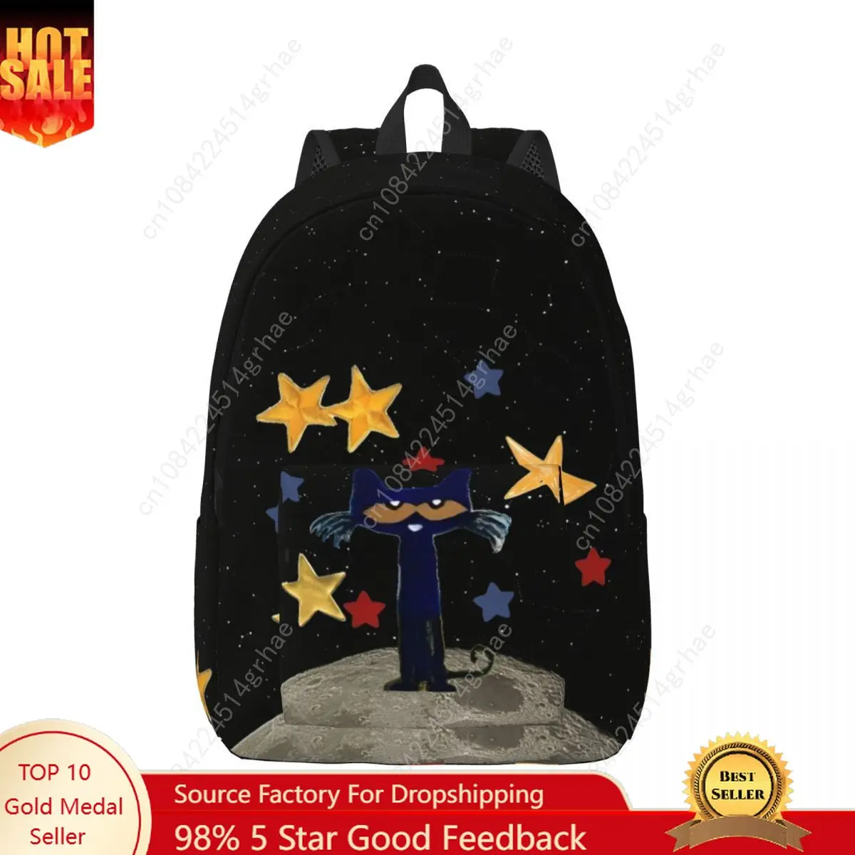 Pete The Cat Stars Comic Cool Backpack Outdoor High School Business Cartoon Cute Daypack for Men Women Laptop Shoulder Bag