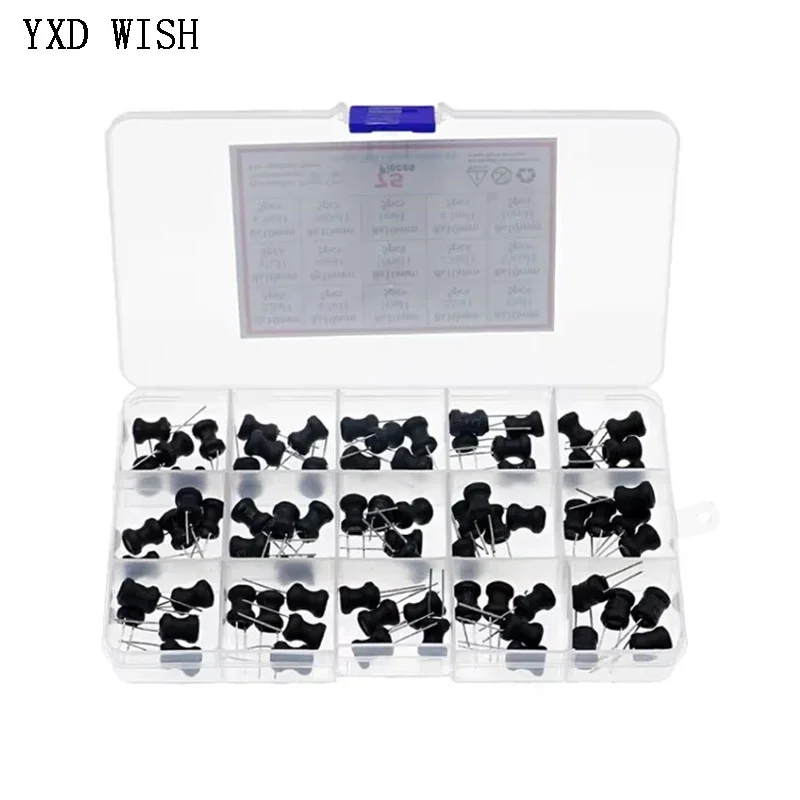 75Pcs/box 2.2uH-10mH 15Values x 5pcs 8*10mm Choke Inductor Assorted Kit 2.2uh 4.7uh 10uh 47uh 100uh 680uh 1mh 10mh inductors