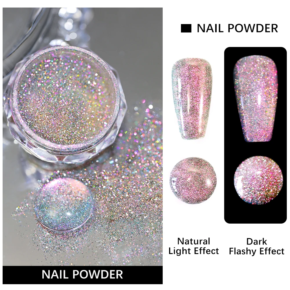 6 cores/conjunto super-brilhante colorido reflexivo diamante prego glitter pó brilho aurora cristal pó manicure pigmento poeira