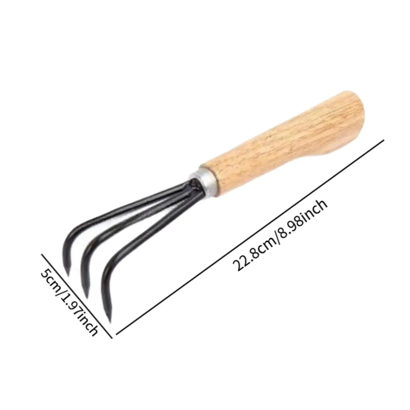 Hand Rake Wooden Handle Mini Multifunctional Garden Tool for Weeding Digging