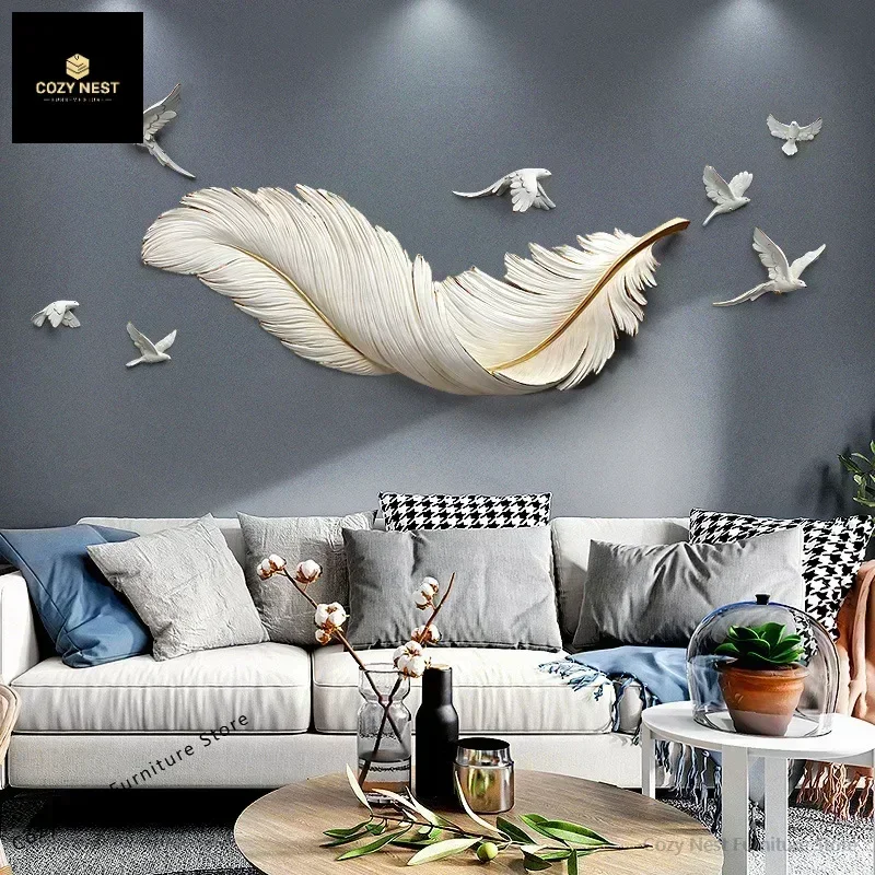 Feather Wall Decor Living Room Luxury Decoration Hanging Wall Crafts Sofa Background Wall Restaurant Creative Home Accents