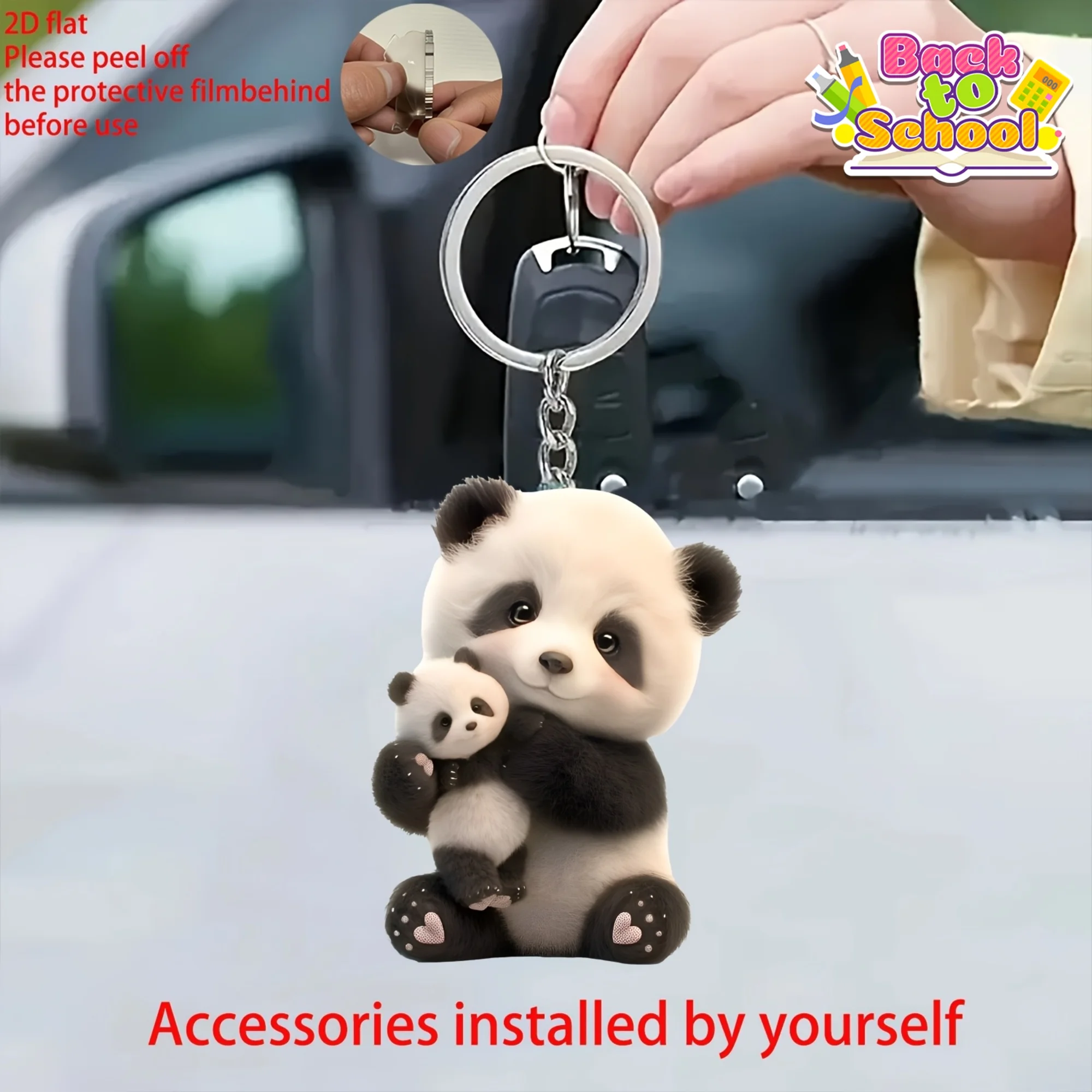 5sets Panda Keychain Including 2D Decorative Pendant & Thank You Cards & Gift Yarn Bags Schoolbags Car Keys Wallets Decoration