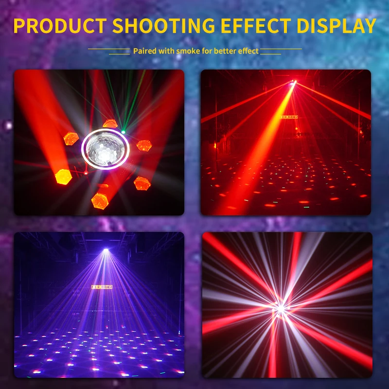 RGBW 120 Вт Dj Led Bee Eye Moving Head Laser Light Party 6 Head Magic Ball Laser Beam Light DMX Remote Stage Strobe Effect для бара