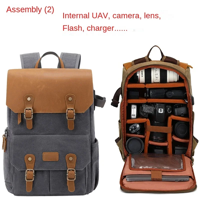 DSLR Double Shoulder Camera Bag Waterproof Theft-proof High-capacity Canvas UAV Bag Outsourced Double Shoulder