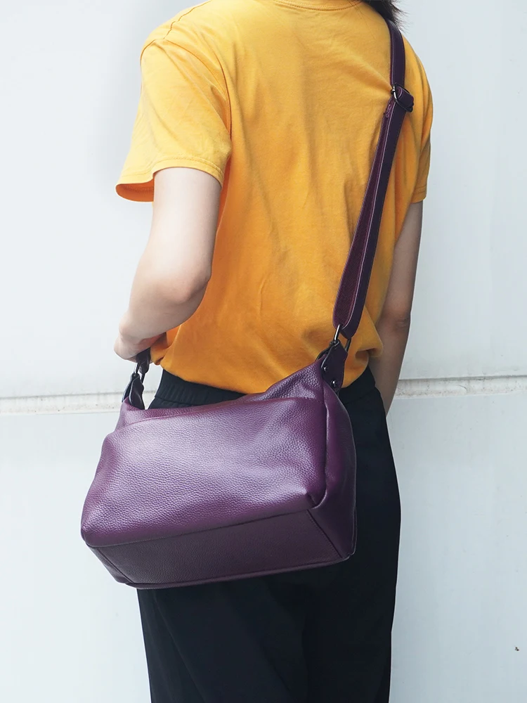 Zency 100% Genuine Leather Fashion Purple Women Shoulder Bag High Quality Elegant Lady Crossbody Bags Black Messenger Bag 2024