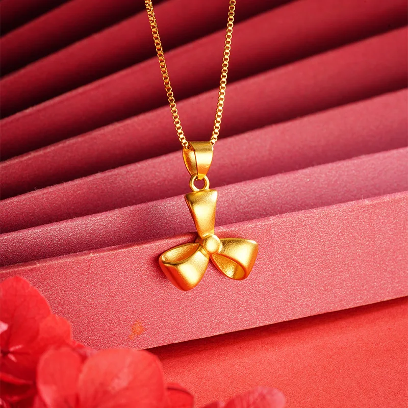 

Luxury 24K 9999 Pure Gold real gold Women's Bow Pendant Fashion Necklace