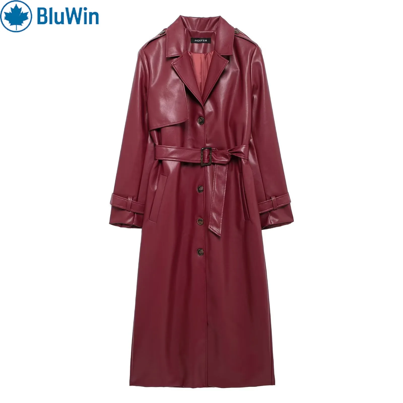 

URBANCHIC&ZAF Streetwear Faux Leather Trench Coat Women 2025 Winter Celebrity Style Belted Long Jacket Outerwear