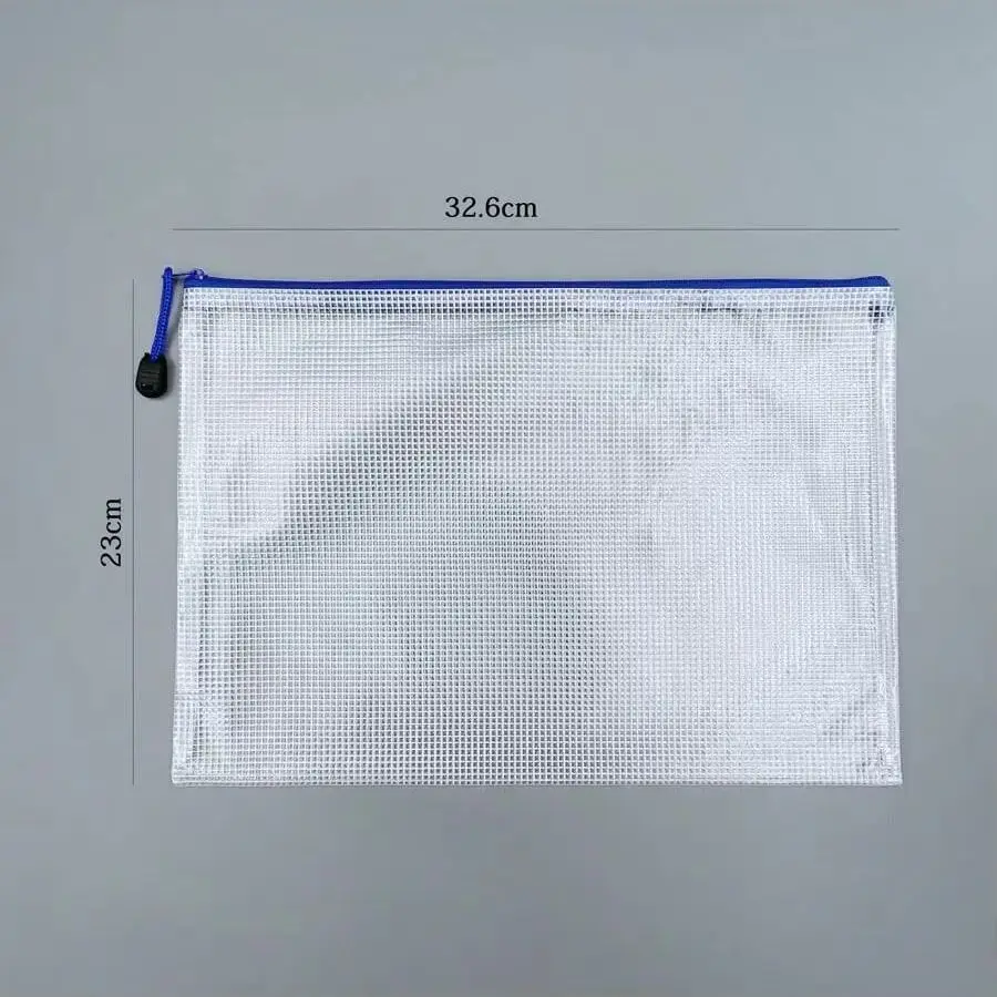 A4 Grid Zipper File Bag Waterproof Stain-Proof Textbook Test Paper Storage for Office Use