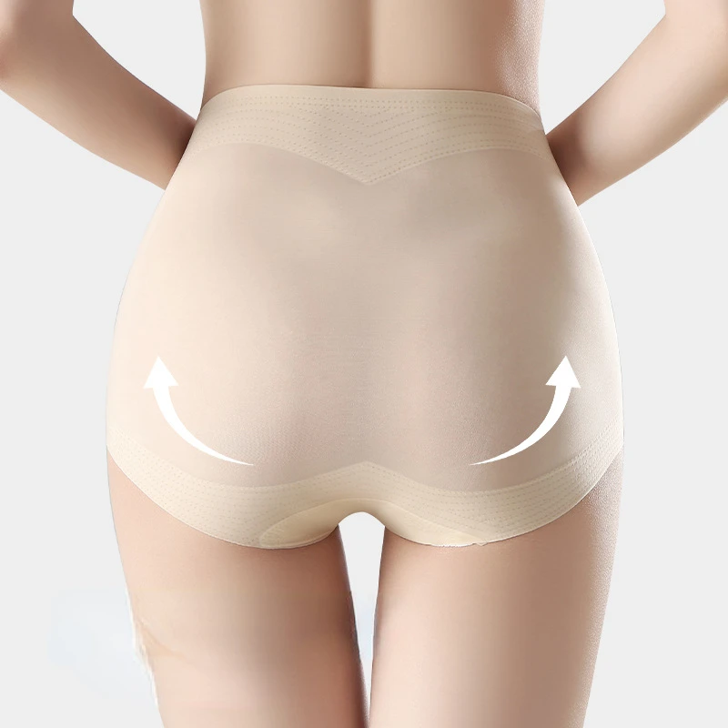 Women Panties Underwear Sexy Lingerie Seamless High Waist Ice Silk Tummy Tuck Hip Lift Breathable Cotton Crotch Thin Big Size