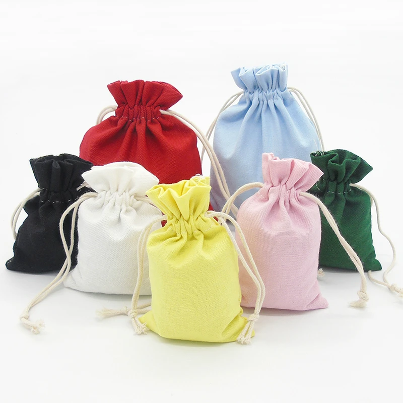 

50PCS Canvas Drawstring Pouches Jewelry Bags Packaging Cosmetic Wedding Watches Bead Storage Gift Bag Sachet Cotton Logo Print