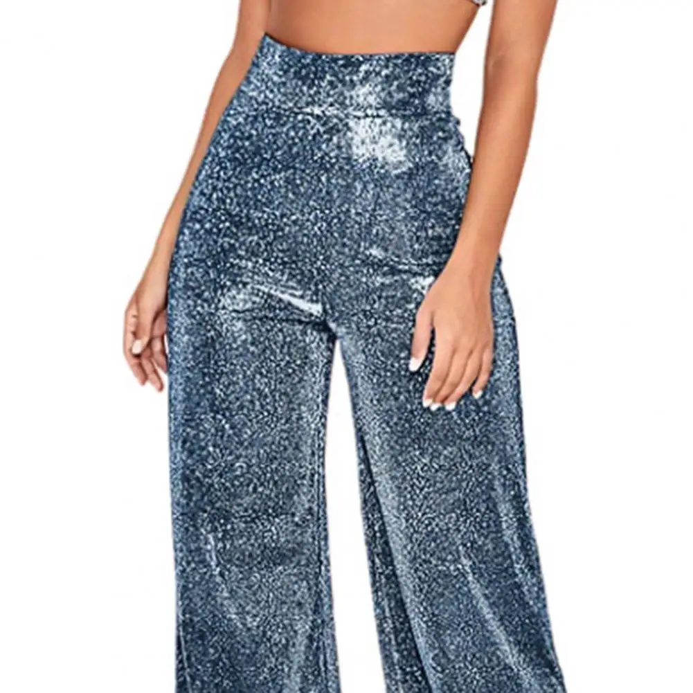 Damesbroek met wijde pijpen en hot stamping-ontwerp Glanzende ritssluiting Glitter lange broek Damesbroek voor clubsoptredens