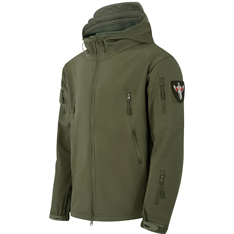 Men's Hooded Outdoor Cargo Jacket Stylish Sharkskin Softshell Jacket Tactical Waterproof Combat Baseball Suit Plus Size