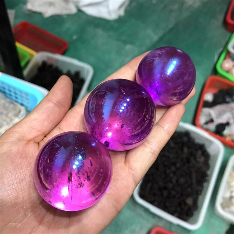 

Aura Purple Quartz Crystal Sphere Natural Stones Healing Reiki Gemstones Ball Polished Crafts Home Decoration