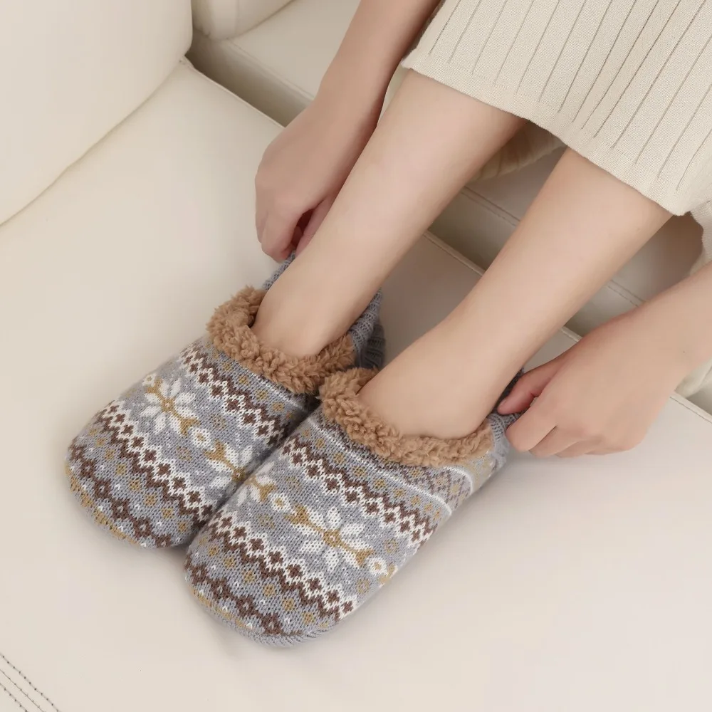 

Sweet Knitted Winter Floor Socks Snowflake Warm Thicken Plush Socks Anti-slip Soft Fleece Sleeping Socks Women