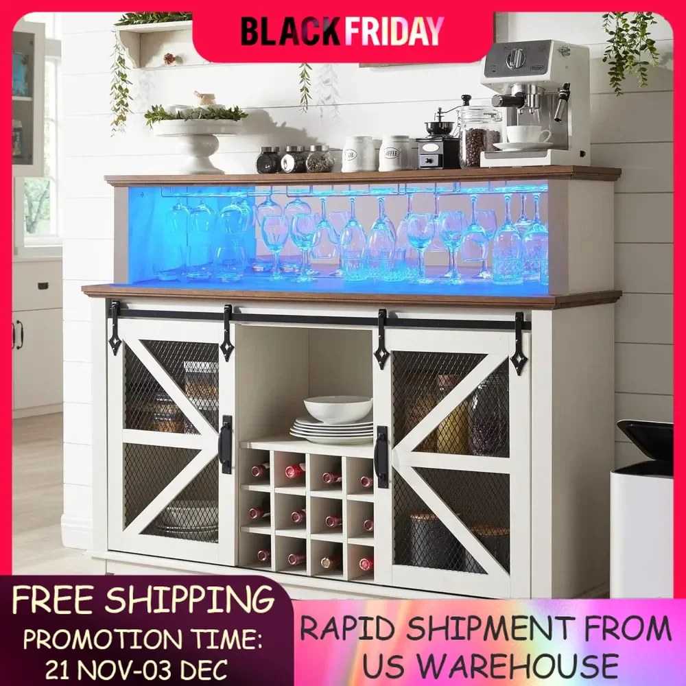 Bar Cabinet with LED Lights, 55