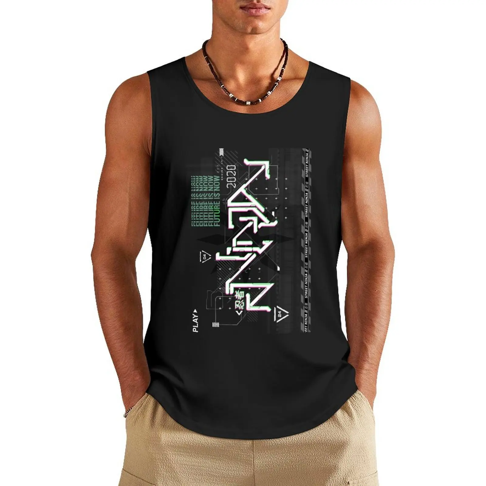 

Cyberpunk - future is now, japanese retro aesthetic sci fi Tank Top t shirts clothing men